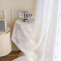 Sheer Curtains White 45 Inches, Wavy Diamond Embroidered Rod Pocket Voile Drapes by MYSTIC-HOME