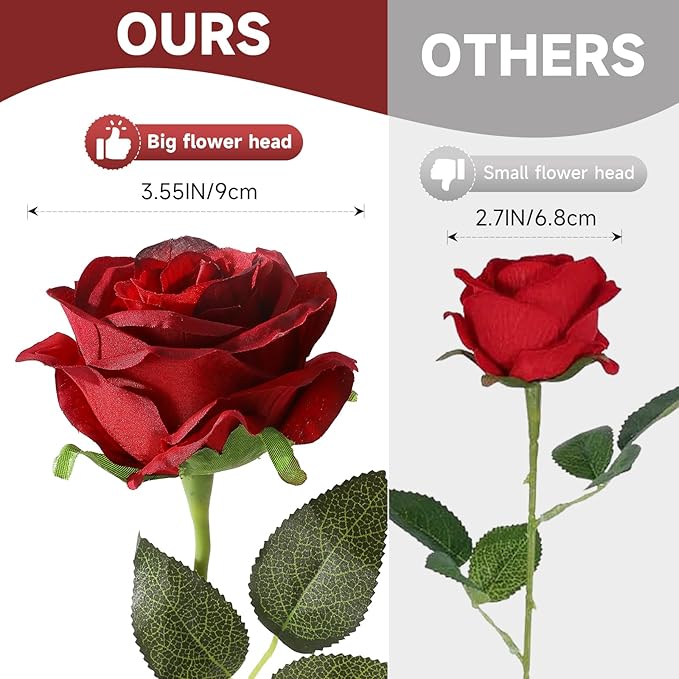 Tifuly 12pcs Red Roses Artificial Flowers, Realistic Long Stem Fake Silk Roses - Image 8