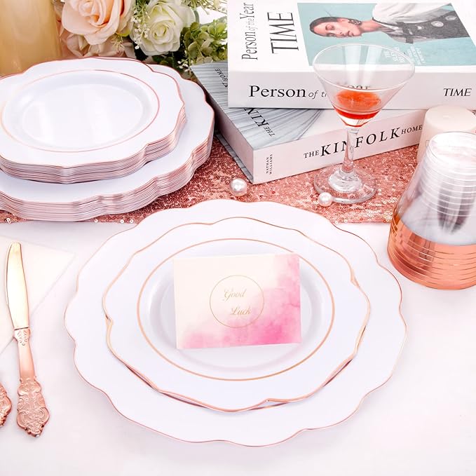 NOCCUR 175PCS Rose Gold Plastic Plates - Image 4