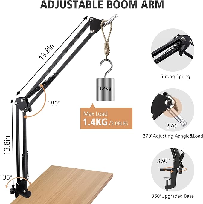 For Elgato Wave 3 Boom Arm Microphone Stand, Professional Mic Boom Arm Mic - Image 3