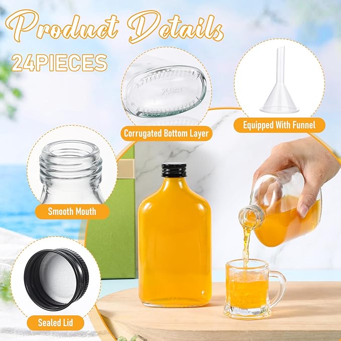 Gejoy 24 Pcs Mini Liquor Bottles Reusable Glass Flask Bottles - Image 3