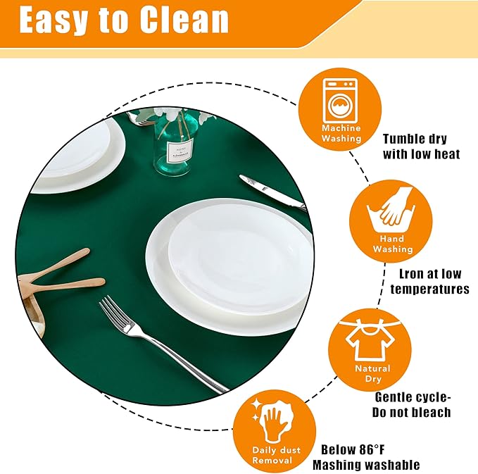 Fitable Green Round Tablecloth 60 inch, Stain and Wrinkle Resistant Washable - Image 7