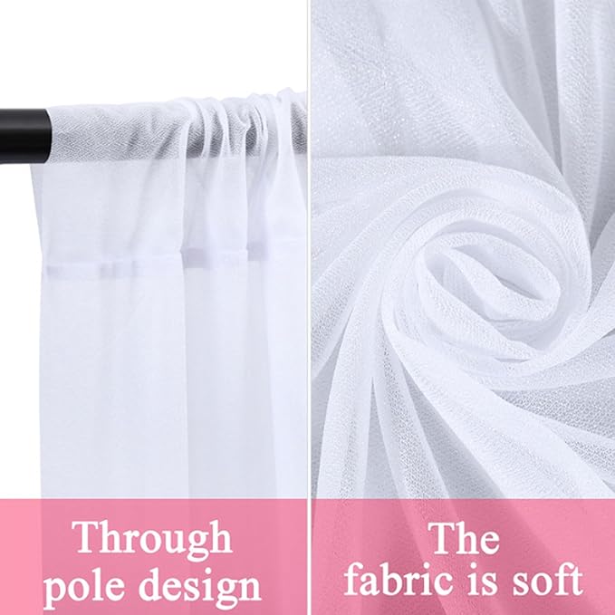 2 Pack White Backdrop Curtain for Wedding Photo Photoshoot Birthday Party - Image 4