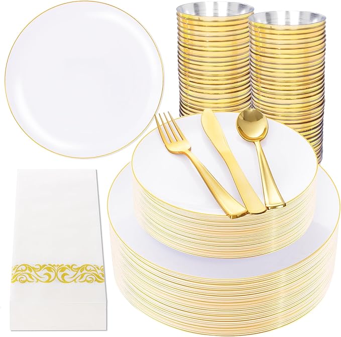 NOCCUR 350PCS Gold Disposable Dinnerware Set by NOCCUR