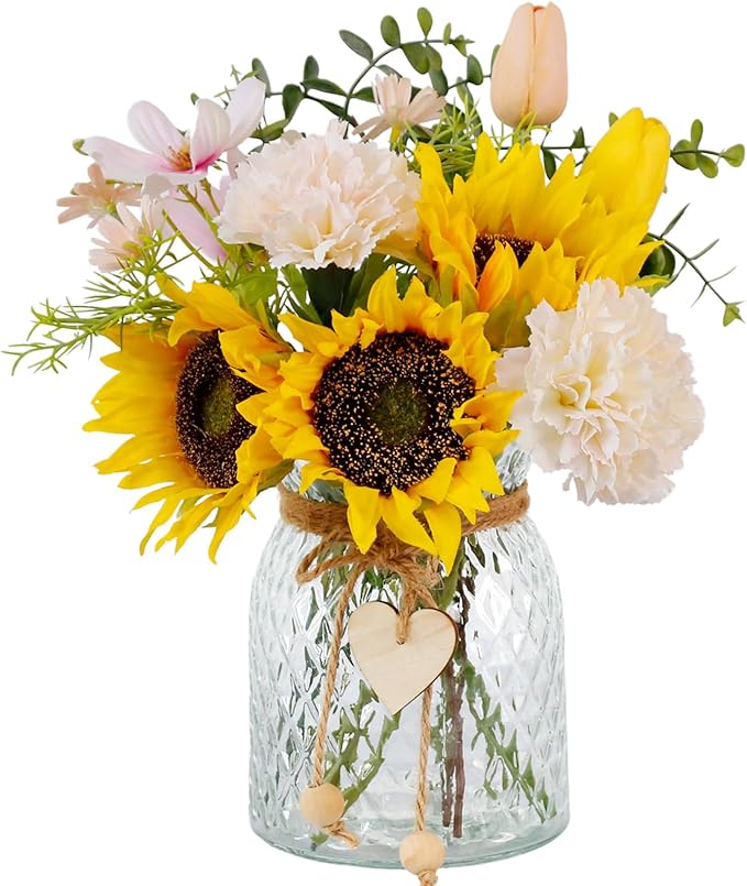 Fake Flowers in Vase, Artificial Sunflower Bouquets in Vase by LEFTOVER