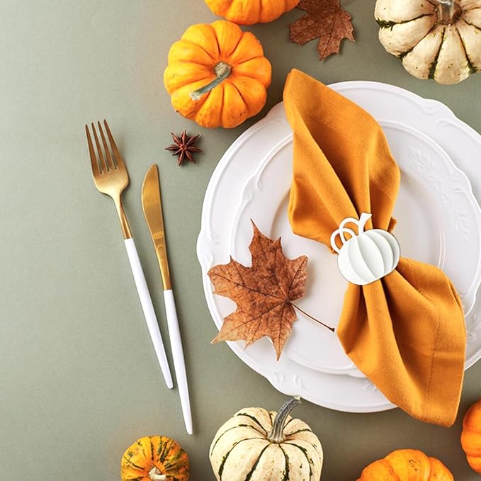 Halatool Thanksgiving Pumpkin Napkin Rings Set of 12, Alloy Fall Napkin Rings - Image 5