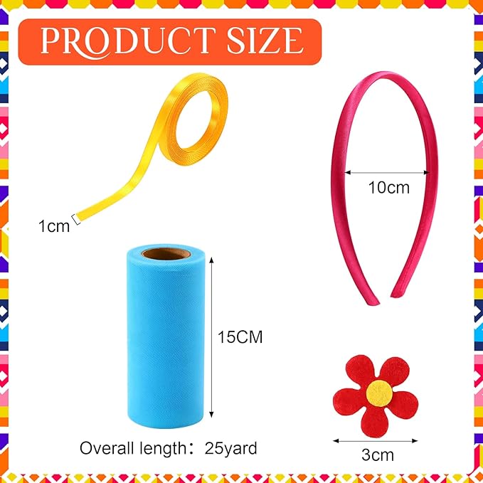 Canlierr 24 Pcs Rainbow Headbands 6 Tulle Mesh Fabric Rolls 100 Felt Flowers - Image 3