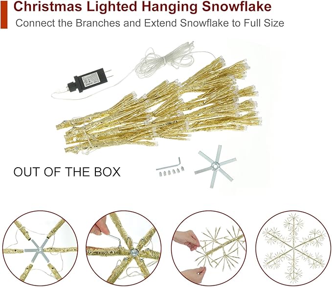 30’’ Christmas Snowflake Lights Outdoor, Pre-lit 240Pcs Warm White LEDs Hanging - Image 5