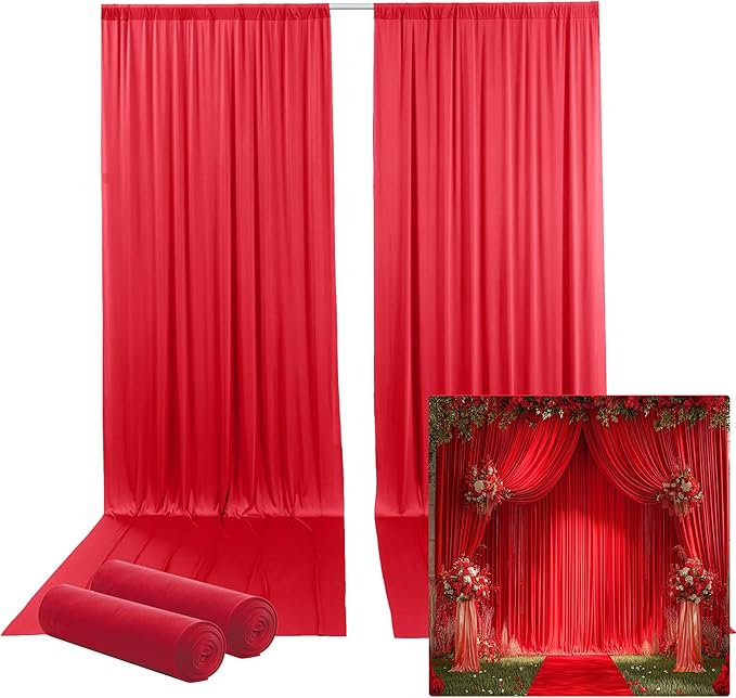 10ftx12ft Wrinkle Free Red Backdrop Curtain, 2 Panels 12FT Height Red Wedding - Image 7