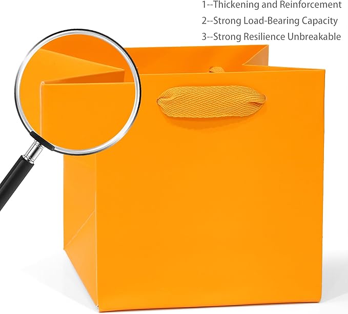 Orange Paper Gift Bag Small Square Bottom Kraft Paper Bags - Image 6