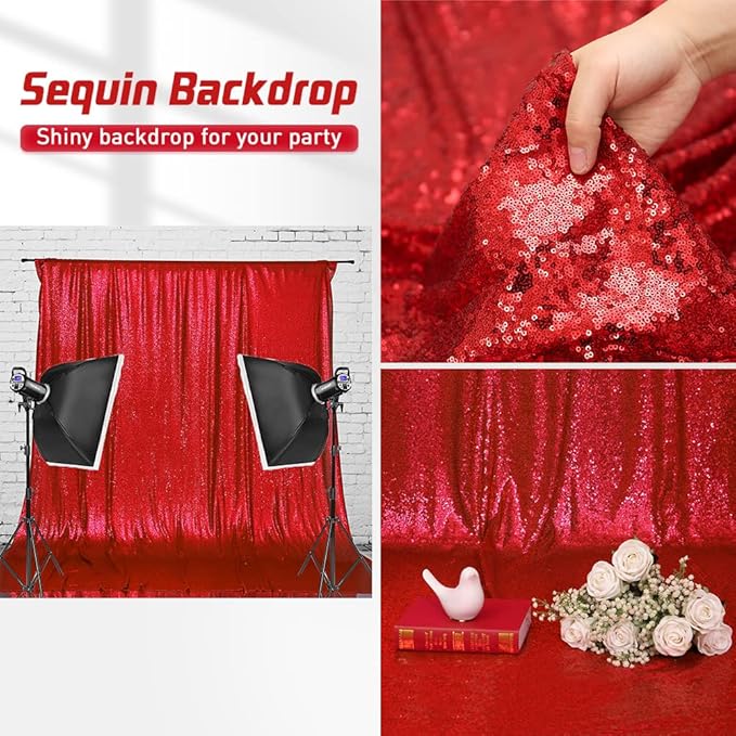 Eternal Beauty Sequin Backdrop Curtains, 2x8 Ft-2 Panels Red Back Drop - Image 8
