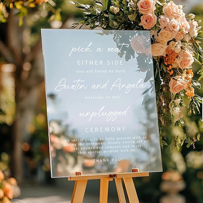 Minimalist Pick a Seat & Unplugged Wedding Sign – Custom Outdoor Yard Sign – - Image 3