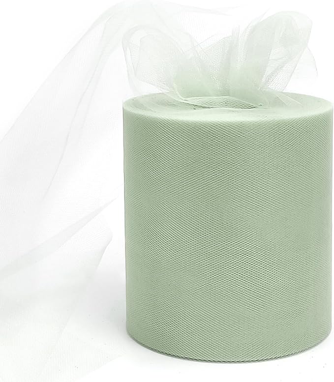 6" x 200 Yards Sage Green Tulle Fabric Rolls by GCVOPTON
