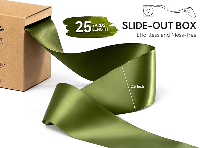 Moss Green 2.5 Inch Double-Faced Satin Ribbon 25 Yards - Image 2