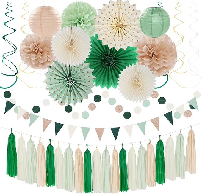 Olive-Sage Green Beige Champagne-Gold Party-Decorations by Hugtmr