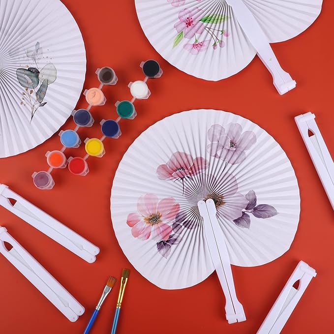 MCEAST 160 Pack Folding Wedding Paper Fans White Handheld Folding Fan Round - Image 5