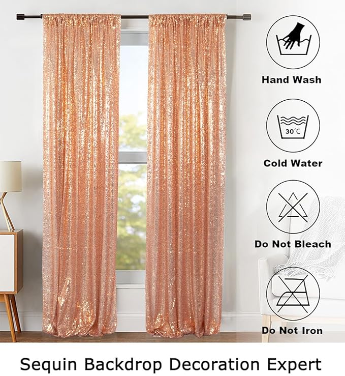 ShinyBeauty Sparkle Backdrop Curtain Rose Gold 2 Panels Set Photo Backdrops - Image 6