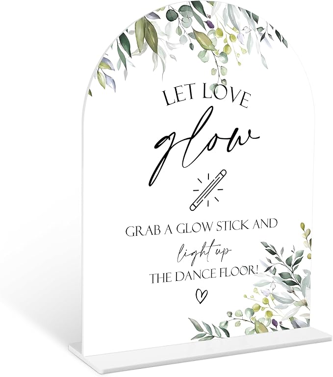 Greenery Let Love Glow Sign, 6 x 8 Inch White Arch Acrylic Wedding Sign by Qoqxjodd