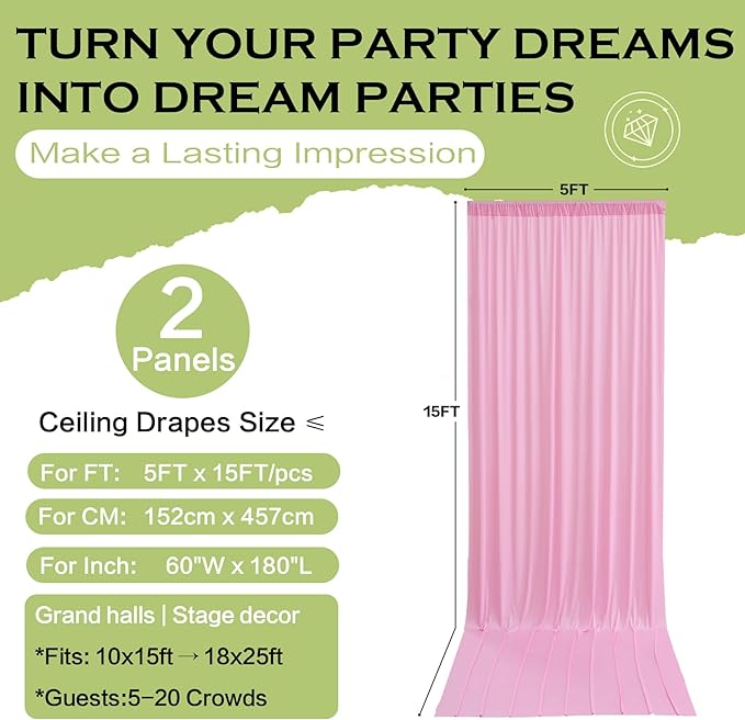 PartyVillage 10ft×15ft Baby Pink Backdrop Curtain - Image 6