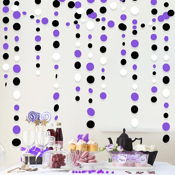 46Ft Purple Black Circle Dots Garlands Black Purple and White Polka Dot Hanging - Image 3