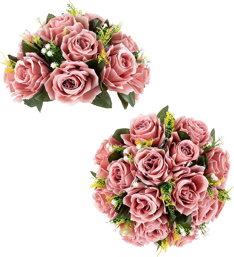 BLOSMON Dusty Pink Flowers Centerpieces: 2 Pcs Artificial Roses Flowers Balls by Blosmon