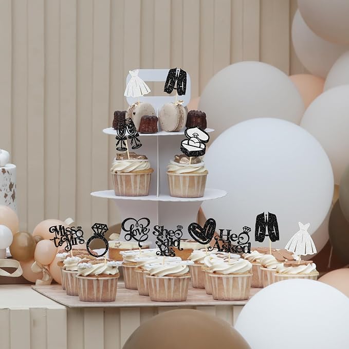 Gyufise 30Pcs She Said Yes Cupcake Toppers Glitter Diamond Ring I Do Love - Image 6