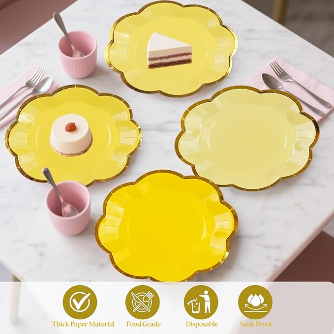 48Pcs Yellow Scalloped Party Plates - Image 3