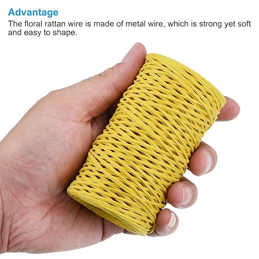 PATIKIL 164 Feet Floral Bind Wire Wrap Twine, 1mm Yellow Paper-Wrapped Iron Wire - Image 4