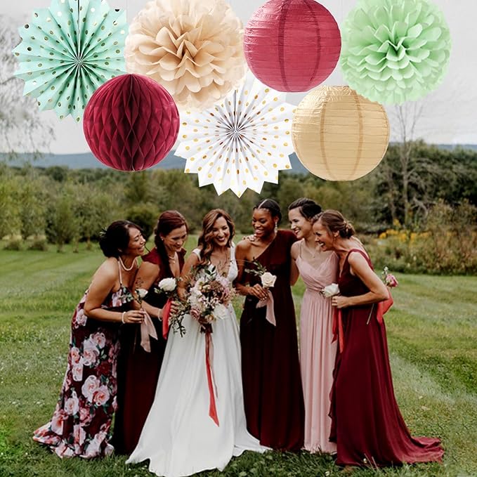 Sage-Olive Green Burgundy Champagne-Gold Party-Decorations - Image 6