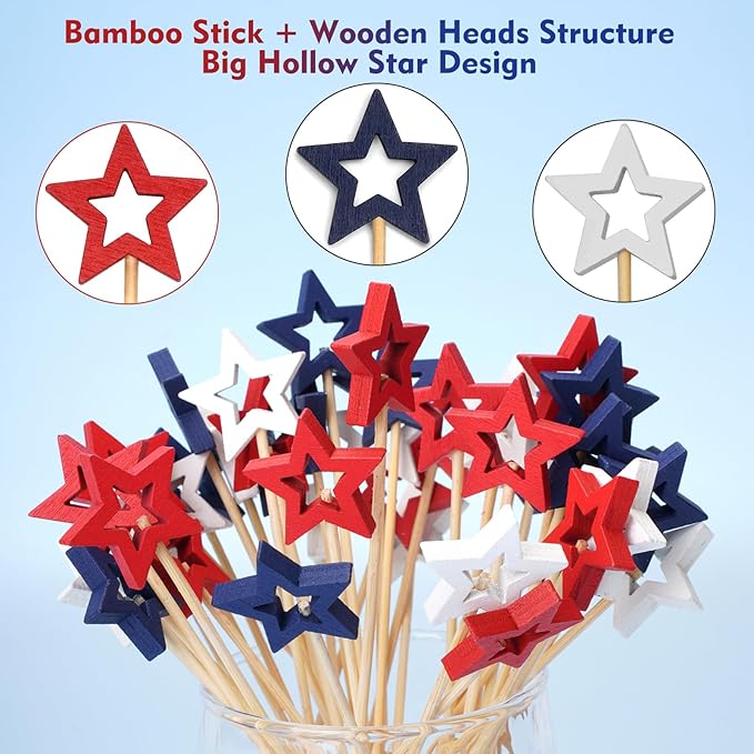 Minisland Big Red Star Cocktail Picks, 5.5 Inch Long Bamboo Fancy Toothpicks - Image 4