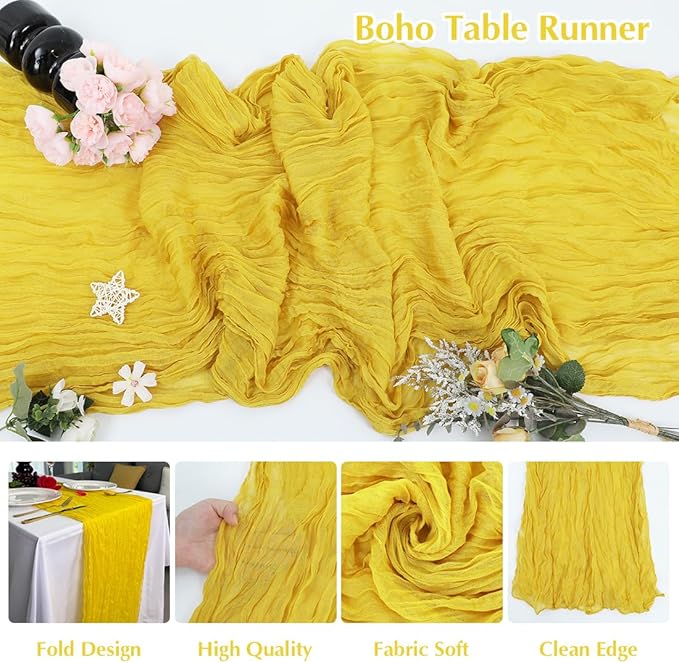 Yellow Cheesecloth Table Runner -21*120Inch Long Boho Wedding Table Decor - Image 3