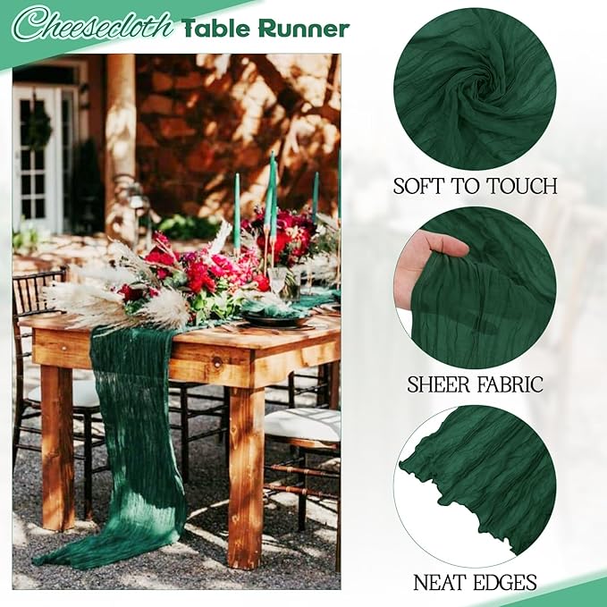 Aktor 4 Pack Emerald Green Table Runner Boho Cheesecloth Table Runner Semi - Image 3