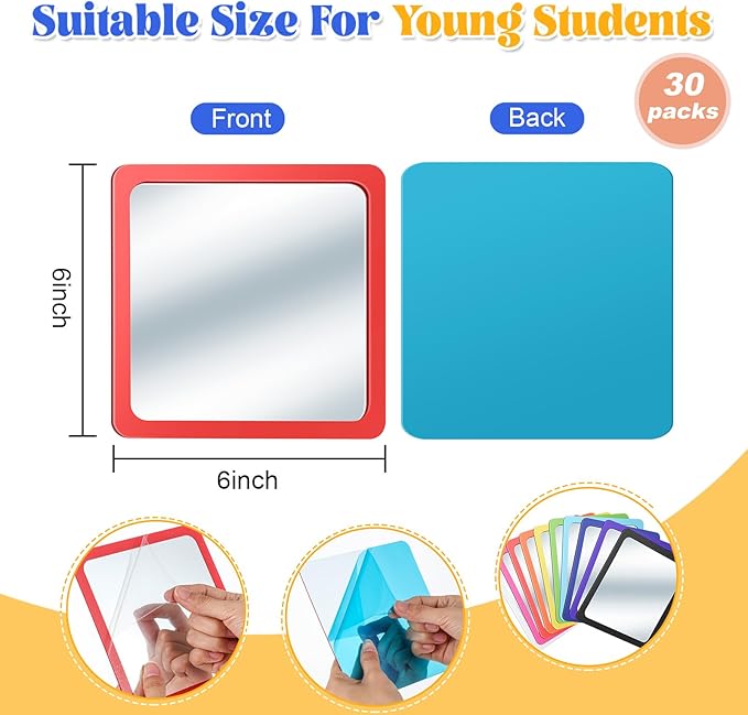 Dandat 30 Pcs Small Mirrors for Kids 6 x 6 Inch Square Shatter Proof Reflector - Image 2