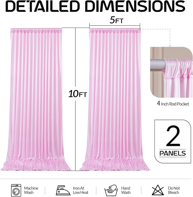 Pink Satin Backdrop Curtains 2 Panels - Image 6