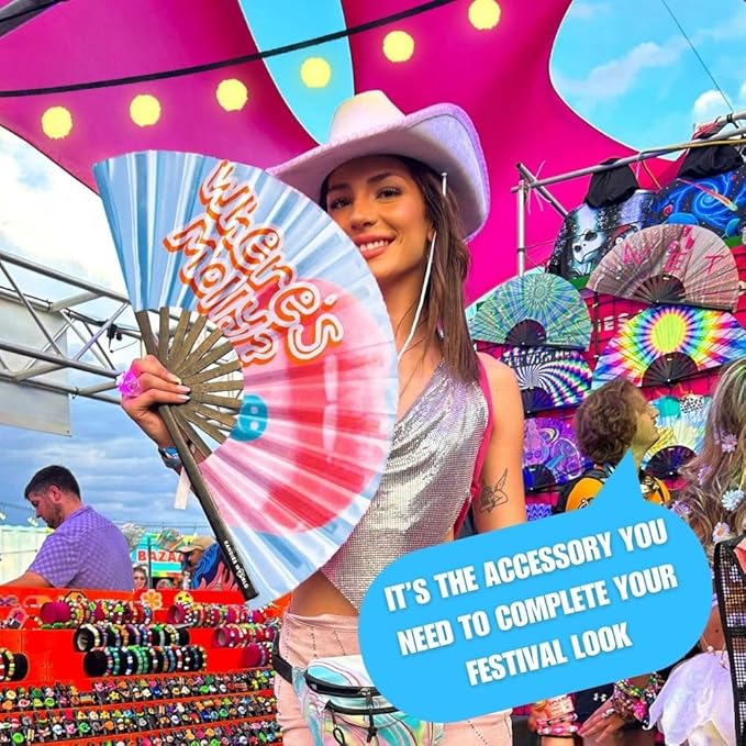 Kandies World UV Reactive Custom Festival Folding Hand Fan - Image 3