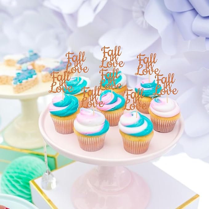 24 PCS Fall in Love Cupcake Toppers Glitter Fall Theme Bridal Shower Cupcake - Image 3