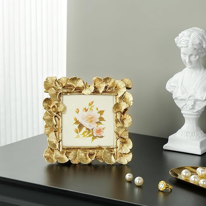 Cuspin 4x4 Picture Frame Small Gold Frames, Vintage Ornate Leaf Textured - Image 6
