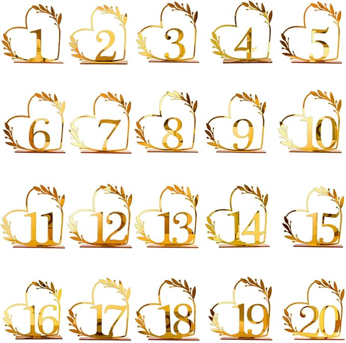 Gold Acrylic Heart-Shaped Table Numbers 1-20 - Image 7