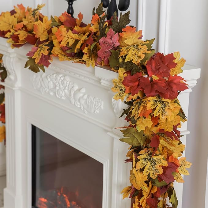 PARTY JOY 6PCS Orange Leaf Garland, 5.6Ft Halloween Garland Artificial Maple - Image 5