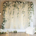 Tulle Backdrop Curtain with Lights String 30 X 8FT Ivory Sheer Tulle Backdrop by Xiomot