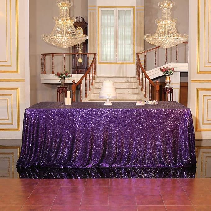 SquarePie Sequin Tablecloth 90 x 132 Inch Purple Sparkly Table Linen - Image 6