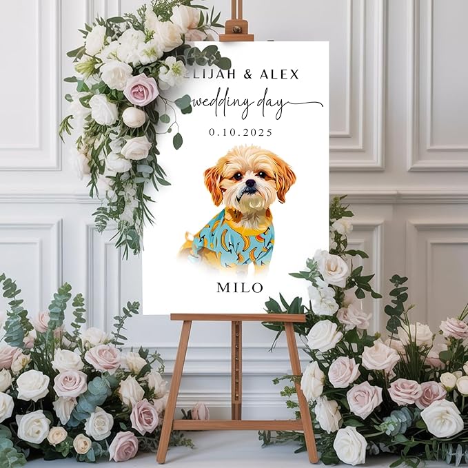 Custom Watercolor Pet Wedding Welcome Sign, Personalized Dog Cat Welcome To Our - Image 3
