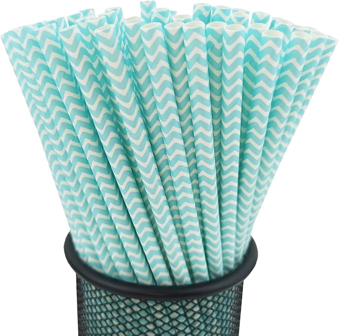 YAOSHENG Premium Disposable Waves Striped Drinking Paper Straws, Pack 100 Light by YAOSHENG