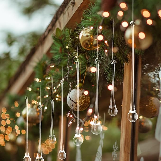 22 Pcs Clear Glass Teardrop Christmas Ornaments Crystal Raindrop Hanging - Image 5