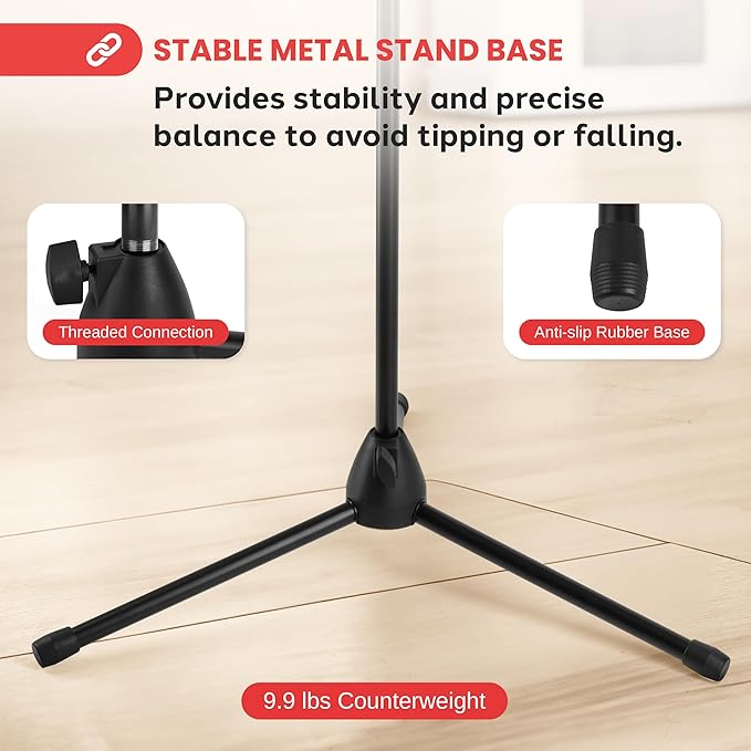 Pyle Tripod Microphone Stand, Height Adjustable from 39.37" to 66.14'' - Image 5