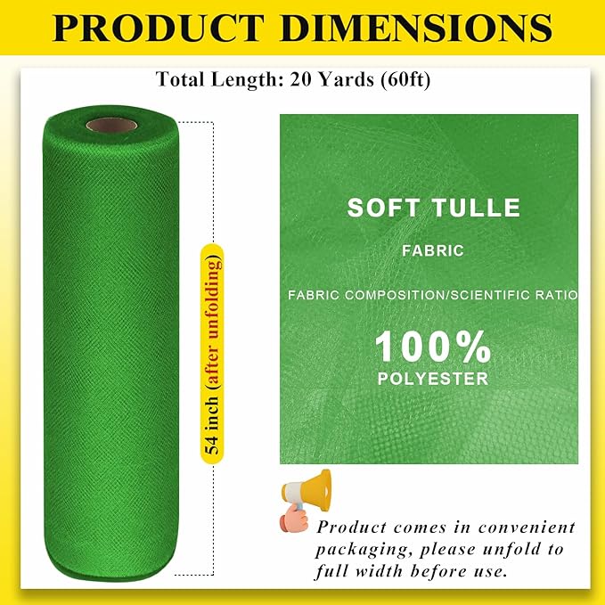 54" by 20 Yards Green Tulle Fabric Rolls - Image 3