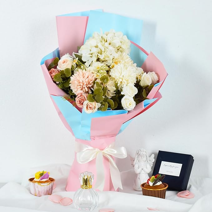 BEISHIDA 20Pcs Baby Blue and Baby Pink Double Sided Floral Wrapping Paper Matte - Image 6