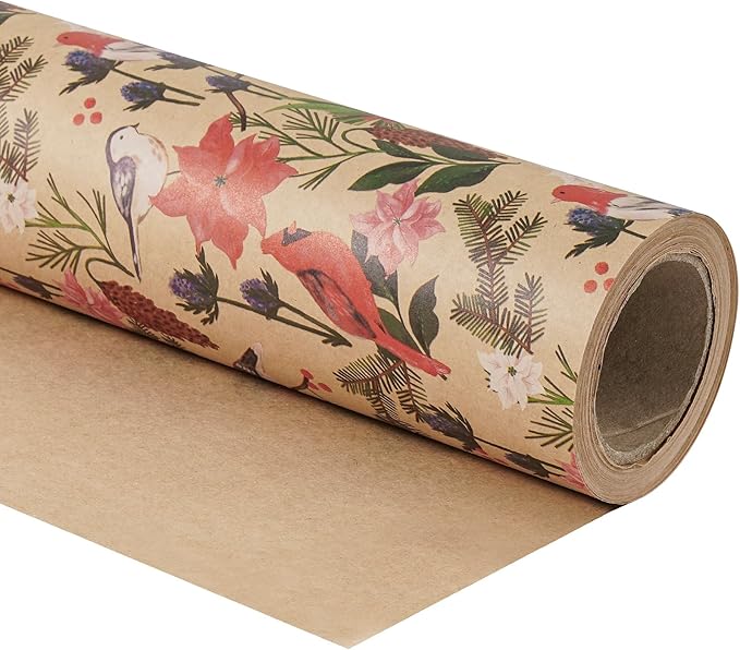 RUSPEPA Kraft Christmas Wrapping Paper Roll, Mini Roll, Watercolor Bird and - Image 8