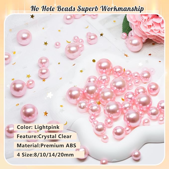300Pcs Pearl Vase Filler, Ivory Lightpink No Hole Faux Pearl Beads - Image 3