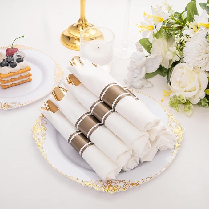 400PCS Pre Rolled Gold Plastic Silverware Sets - Image 6